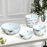 Bird & Floral Porcelain Dessert Set with Gold Accents (7-Piece)